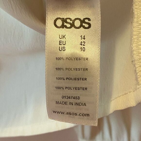 ASOS Long Sleeve Necktie Blouse Cream Black Women’s Size 10 - Picture 6 of 7